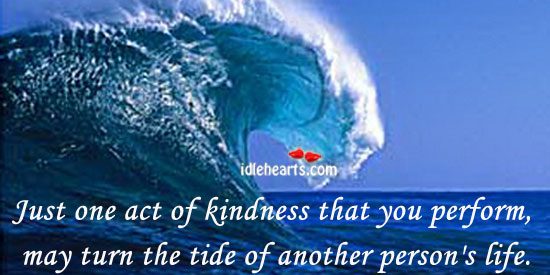 Powerful ocean wave with a surfer riding the crest, symbolizing kindness and positive impact.